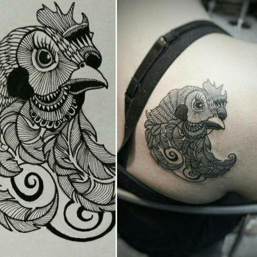 hình xăm con gà kín lưng 