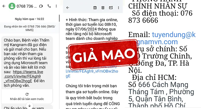 các thông tin mạo danh kangnam tràn lan